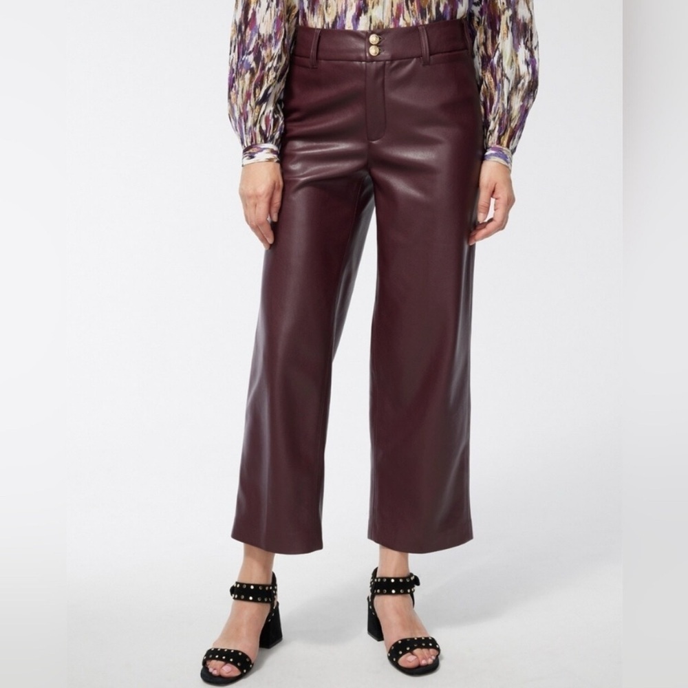 NWT Chico’s Faux Leather Wide Leg Cropped Pants Burgundy Size 14 Chicos Size 2.5